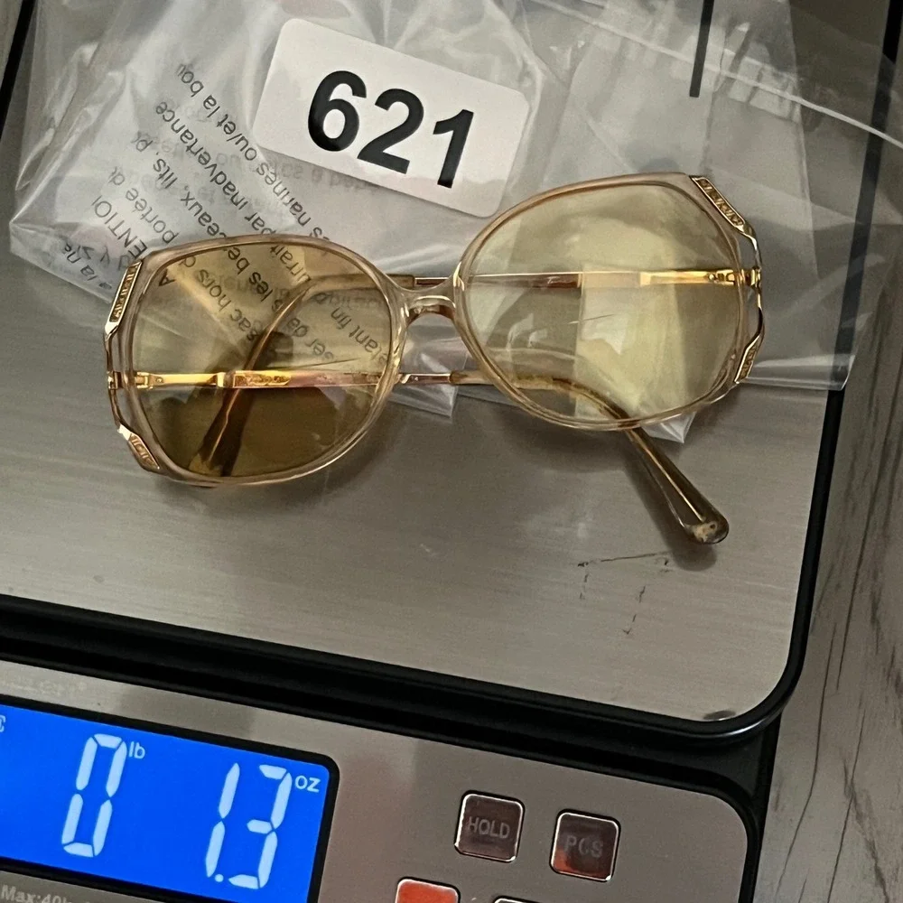 Vintage Tura Mod Sacha Oversized Geometric Amber Eyeglasses Gold Tone 56-14